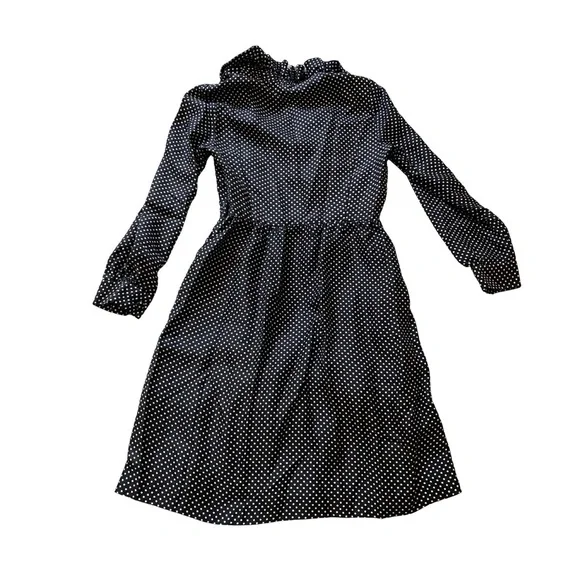 Vintage 1990's J. Crew Babydoll Black White Polka Dot Ruffle Long Sleeve Dress 0 - Picture 10 of 14